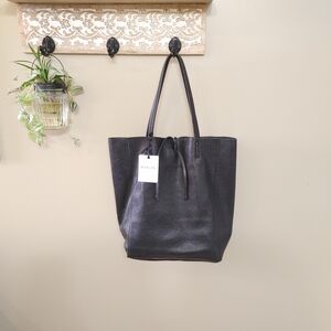 NWT Marlon Black Leather Tote Bag Purse Tie Close Made in Italy Interior Pouch